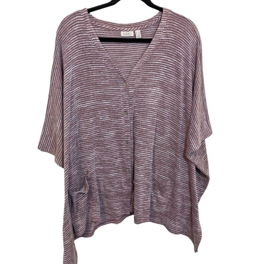 Lori Goldstein Striated Knit Striped Sweater Shrug Button Front Plus Size 1X